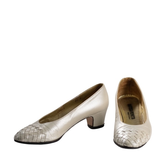 Vintage Bottega Veneta Metallic Intrecciato Pumps Size 6.5 B 80s Taupe as is - Picture 2 of 11